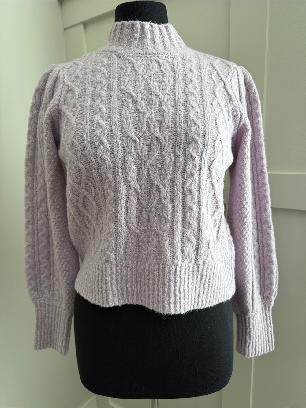 Lilac Cable-Knit Mock Neck Sweater